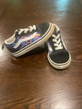 Vans Kids Black Canvas Sneakers with Neon Lightning Sides